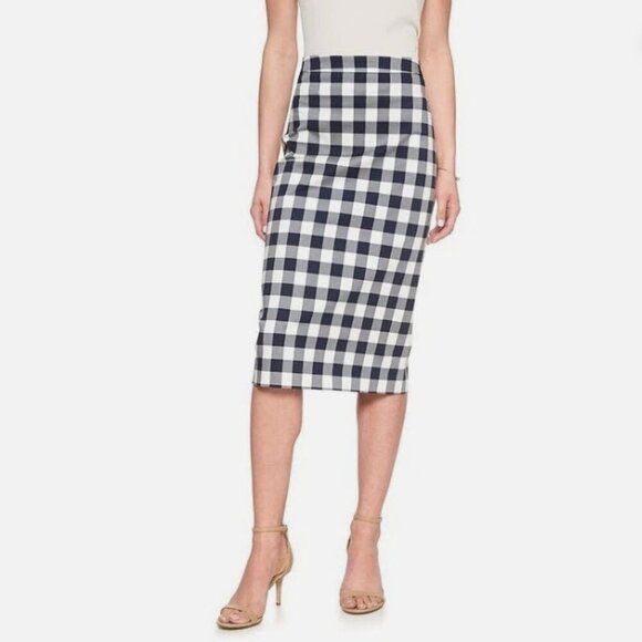 Banana Republic Dresses & Skirts - Banana Republic Navy and White Gingham Midi Skirt Size 6